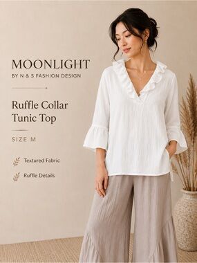 Moonlight Ruffle Collar Tunic Top - White